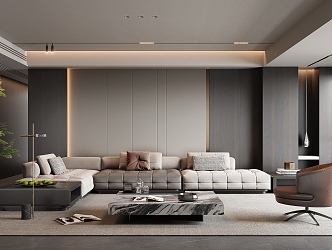 Minotti living room sofa combination corner sofa multi-person sofa leather sofa stone coffee table 3d model