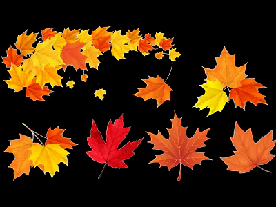 Colorful Autumn Leaf Ornaments in Red Yellow Orange for Fall Decor 3d model