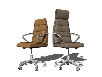 Modern Office Chairs Brown And Dark Brown With Armrests Leather Upholstery And Wheel Base 3d model