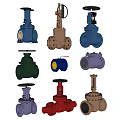 Different Types Of Colorful Industrial Valves With Flanged Connections And Handwheels