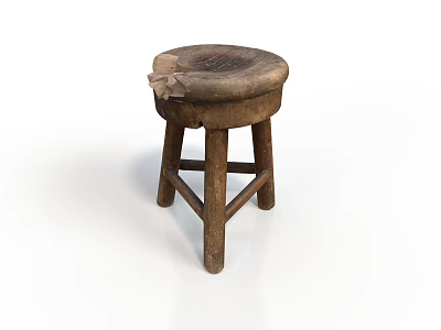 Rustic Wooden Stool With Round Seat Natural Texture And Four Legs 3d model