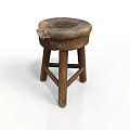 Rustic Wooden Stool With Round Seat Natural Texture And Four Legs
