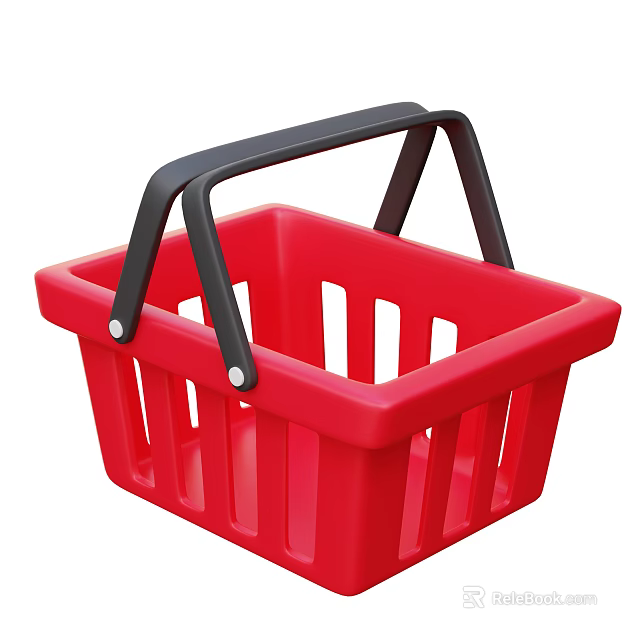 Red Plastic Shopping Basket With Black Handle For Grocery Shopping Use 3d model 