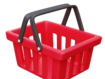 Red Plastic Shopping Basket With Black Handle For Grocery Shopping Use 3d model