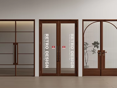 Retro Double Doors Interior Design With Wooden Frames And Glass Panels 3d model
