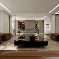 Modern Teahouse Interior Design With Leather Sofas Glass Partitions And Marble Coffee Table 3d model