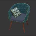Modern Teal Accent Chair With Geometric Pattern Pillow And Wooden Legs