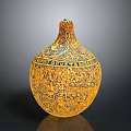 Decorative Gourd Shaped Daily Use Container With Yellow Black Intricate Carved Patterns 3d model
