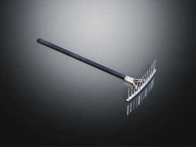 Hardware Tool Steel Rake with Long Handle and Metal Tines for Garden Maintenance 3d model