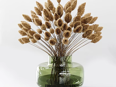 Green Glass Vase With Brown Dried Spikey Flowers Modern Decor Arrangement 3d model
