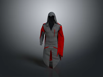 Stylish Gray And Red Hooded Robe As Cozy Daily Lifestyle Clothing Item 3d model