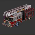 Red And Silver Fire Truck With Extended Ladder And Reflective Surface