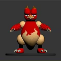 Fierce Red And Yellow Animal Character With Horns And Claws 3D Model In Standing Pose