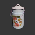 White Floral Pattern Milk Can With Wooden Grip Handle And Red Yellow Flowers