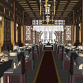 Traditional Chinese Banquet Hall Interior With Chandeliers Screens And Red Carpet