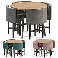 Modern Round Dining Table Set With Upholstered Multi Colored Chairs For Home Decor 3d model