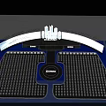 Modern Stage Design With LED Screens Blue Lighting Colorful Beams And Audience Seats