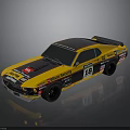 Yellow and Black Striped Classic Racing Car With Number 18 And Sponsor Logos