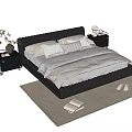 Modern Stitched Leather Double Bed with White Sheets Gray Comforter and Nightstands on Light Rug