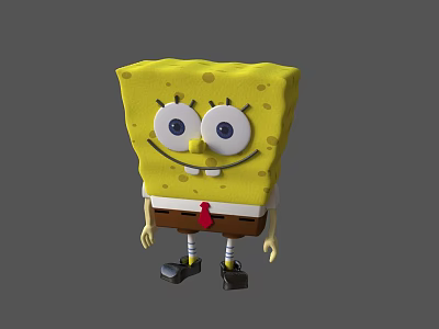 SpongeBob SquarePants Character With Big Eyes Smile Brown Shorts White Shirt Red Tie Black Shoes 3d model