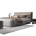 Modern Double Bed Design With Nightstand Stool Plush Rug And Soft Pillows 3d model