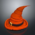 Orange Witch Hat with Black Belt and Gold Buckle Conical Crown and Round Brim