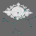 Elegant Ornate Carved Chandelier With Blue Light Bulbs And Intricate Design