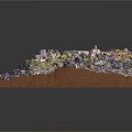 Realistic 3D Mountain Landscape Model With Buildings Trees and Lush Terrain