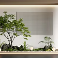 Natural Indoor Landscape With Green Trees Rocks Grid Wall And Lighting
