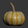 Fresh Yellow And Orange Striped Pumpkin With Stem On Black Background