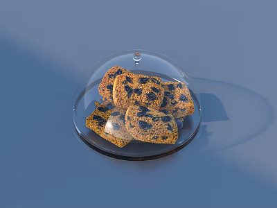 Transparent Glass Dome Covering Cookies On Black Plate With Blue Background 3d model