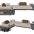 Modern Beige Sectional Sofa With Brown Cushions Coffee Table And Throw Blanket 3d model
