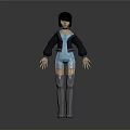 3D Anime Female Character Model With Black Hair Blue Outfit And Gray Boots