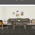 Modern Cozy Living Room With Beige Sofa Wooden Coffee Table And Wall Art Decor