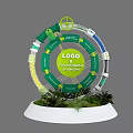 Art Installation With Circular Structure Information Projection And Green Plant Base 3d model