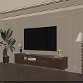 Stylish TV Stand With Flat Screen TV Decorative Wall Panels Herringbone Floor And Floor Lamp