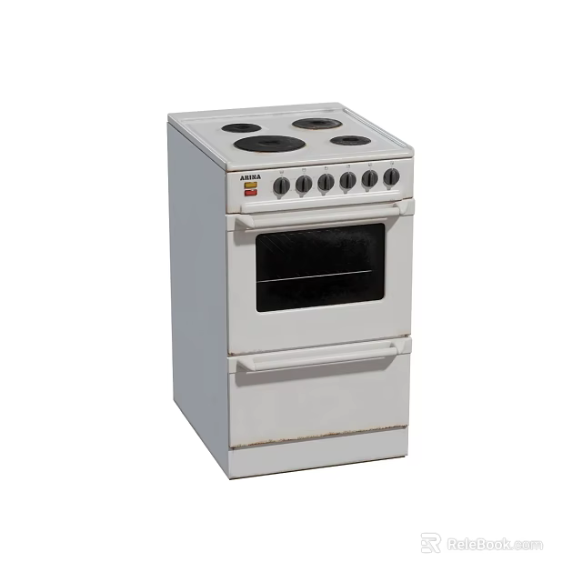 White Kitchen Stove Oven With Four Burners And Control Knobs 3d model 