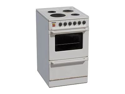 White Kitchen Stove Oven With Four Burners And Control Knobs 3d model