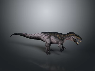 Realistic Dinosaur 3D Model With Gray Black Stripes Open Mouth Standing On Gray Background 3d model