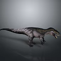 Realistic Dinosaur 3D Model With Gray Black Stripes Open Mouth Standing On Gray Background