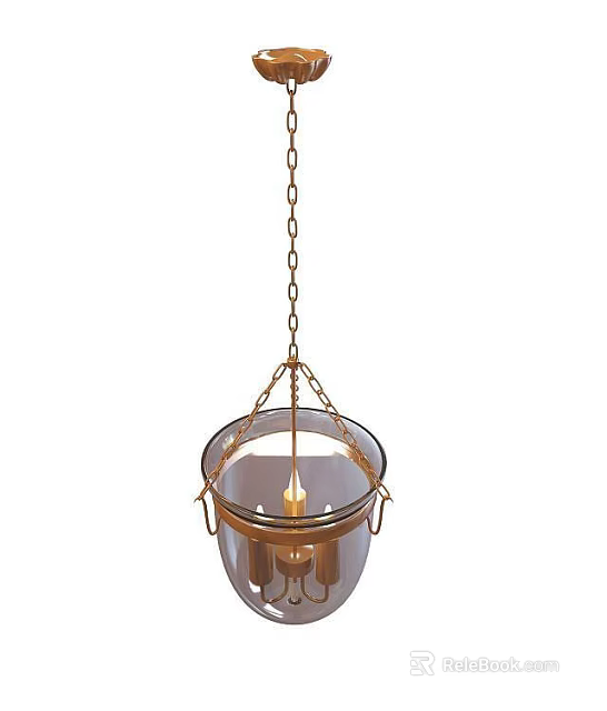 Vintage Hanging Chandelier With Gold Chain And Glass Shade For Interior Decor 3d model 