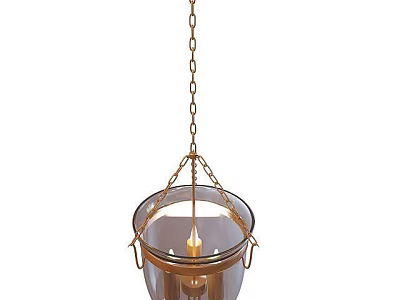 Vintage Hanging Chandelier With Gold Chain And Glass Shade For Interior Decor 3d model
