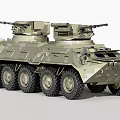 Modern Wheeled Tank Armored Vehicle With Dual Turrets And Military Green Exterior