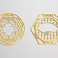 Gold Carved Decorations With Round And Hexagonal Geometric Patterns Design 3d model