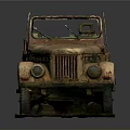 Vintage Rusty Old Jeep With Open Top And Worn Tires On Grass