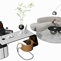 Modern Contemporary Office Interior With Desk Chair Sofa Green Plant And Floor Lamp