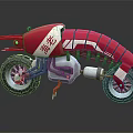 Red Futuristic Motorcycle With Unique Body Design And Sturdy Black Wheels