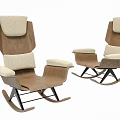 Stylish Wooden Rocking Lounge Chair Design With Beige Upholstered Cushion And Backrest