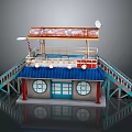 Small Building Structure With Rusted Metal Roof Blue Doors Windows Staircases And Satellite Dish