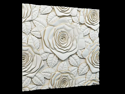 Artistic Decorative Wall Featuring 3D Rose Motifs And Delicate Embossed Leaves Design 3d model